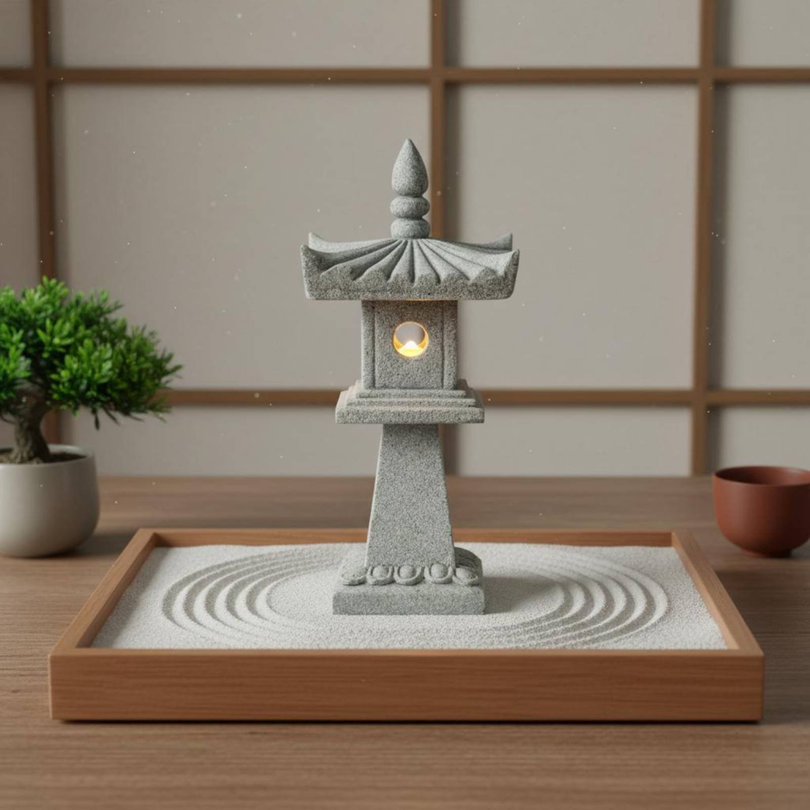 Bonsai Garden Decor - Miniature Stone Lantern Antique Finish Bonsai
