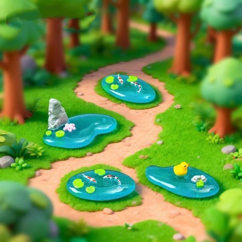 Bonsai Garden With Koi Pond - Koi Duck Lotus Mini Resin Pond