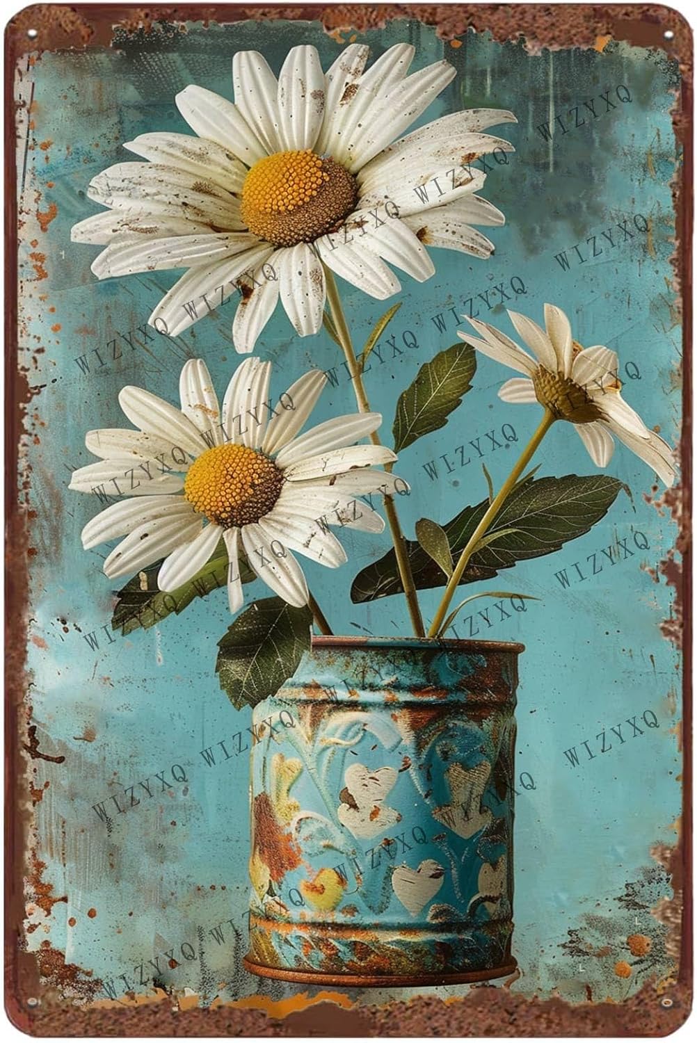 Bonsai Garden Decor - Metal Signs White Daisy Flower Vintage
