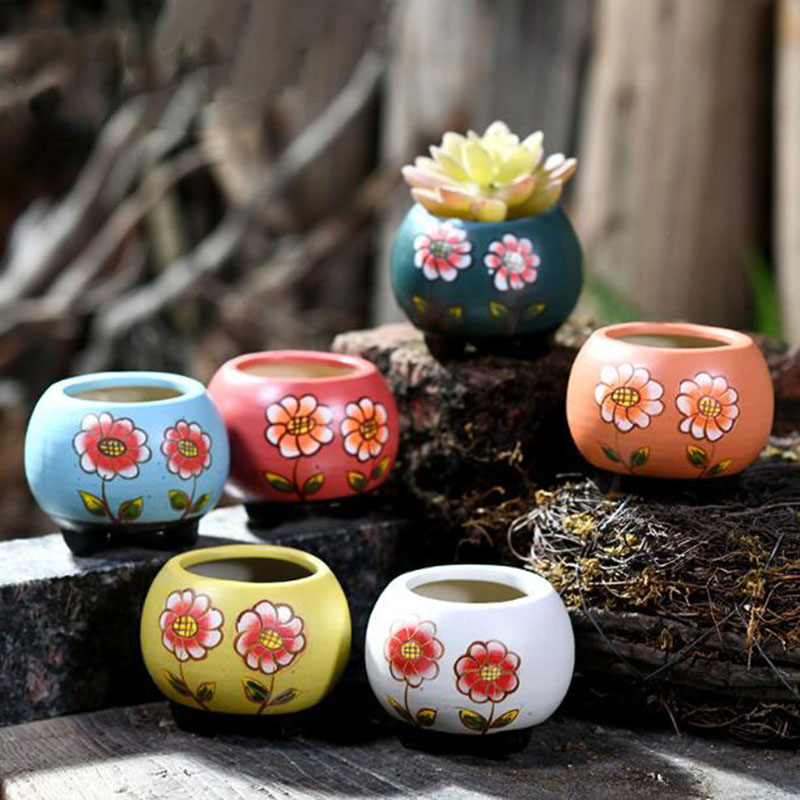 Bonsai Garden Art - 6 Pcs/Set Porcelain Handpainted Floral Pattern