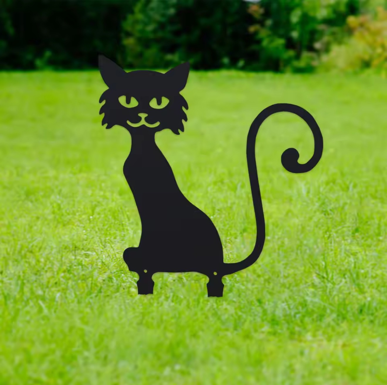 Bonsai Garden Decor - Charming Black Furry Kitten Metal Garden